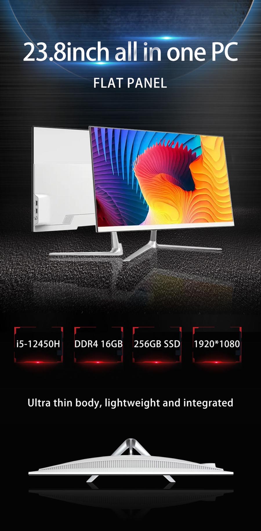 Factory price 23.8 Inch All in One Desktop PC Computer, Intel Core Processor I3/I5/I7 Optional, Full HD Touchscreen Display Win11