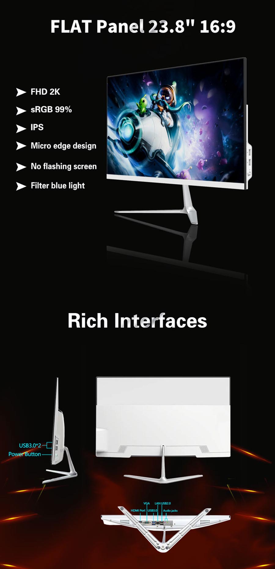 Factory price 23.8 Inch All in One Desktop PC Computer, Intel Core Processor I3/I5/I7 Optional, Full HD Touchscreen Display Win11